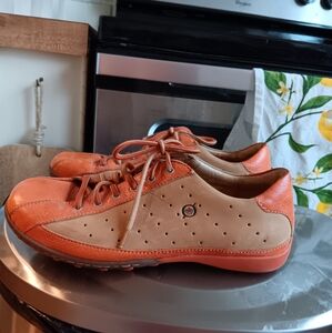 Orange and Tan Leather and suede Born Oxford walking/athletic shoe